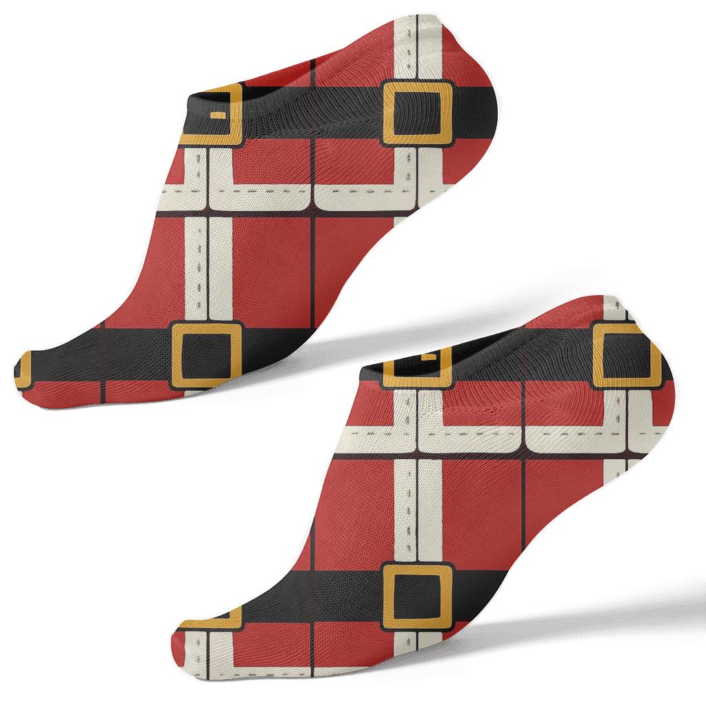 Santa Suit Belt Tessellation On Deep Crimson Field custom ankle socks