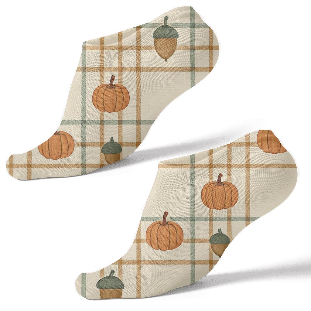 Harvest Pumpkin Plaid On Creamy Field personalized ankle socks