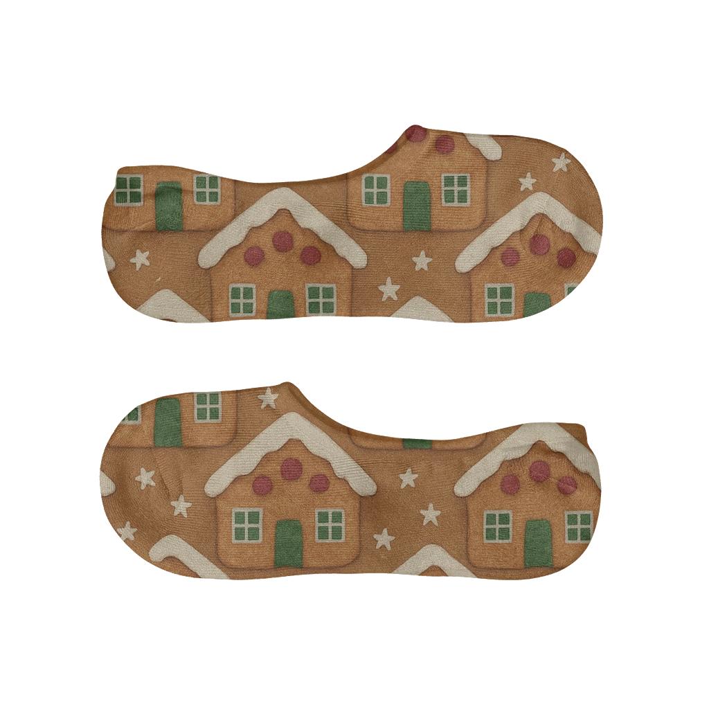 Gingerbread House Tilework Christmas Style low cut no-show socks