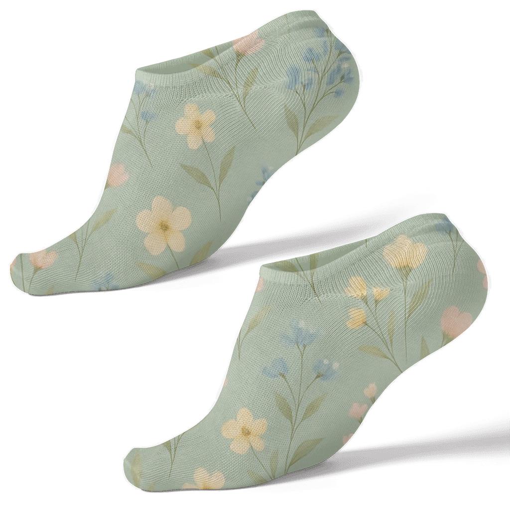 Watercolor Wildflower Drift On Sage unique graphic ankle socks