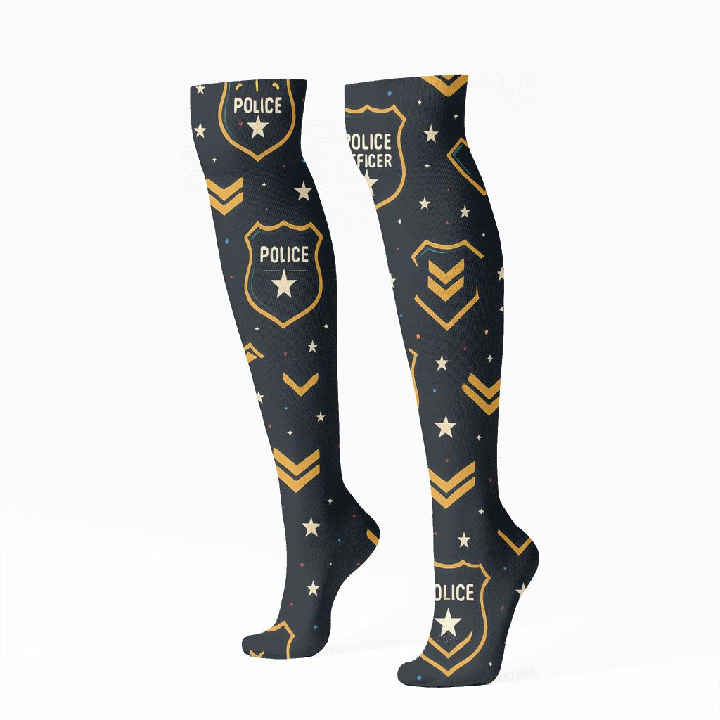 Police Officer Night Patrol Badge Constellation trendy patterned knee-high socks