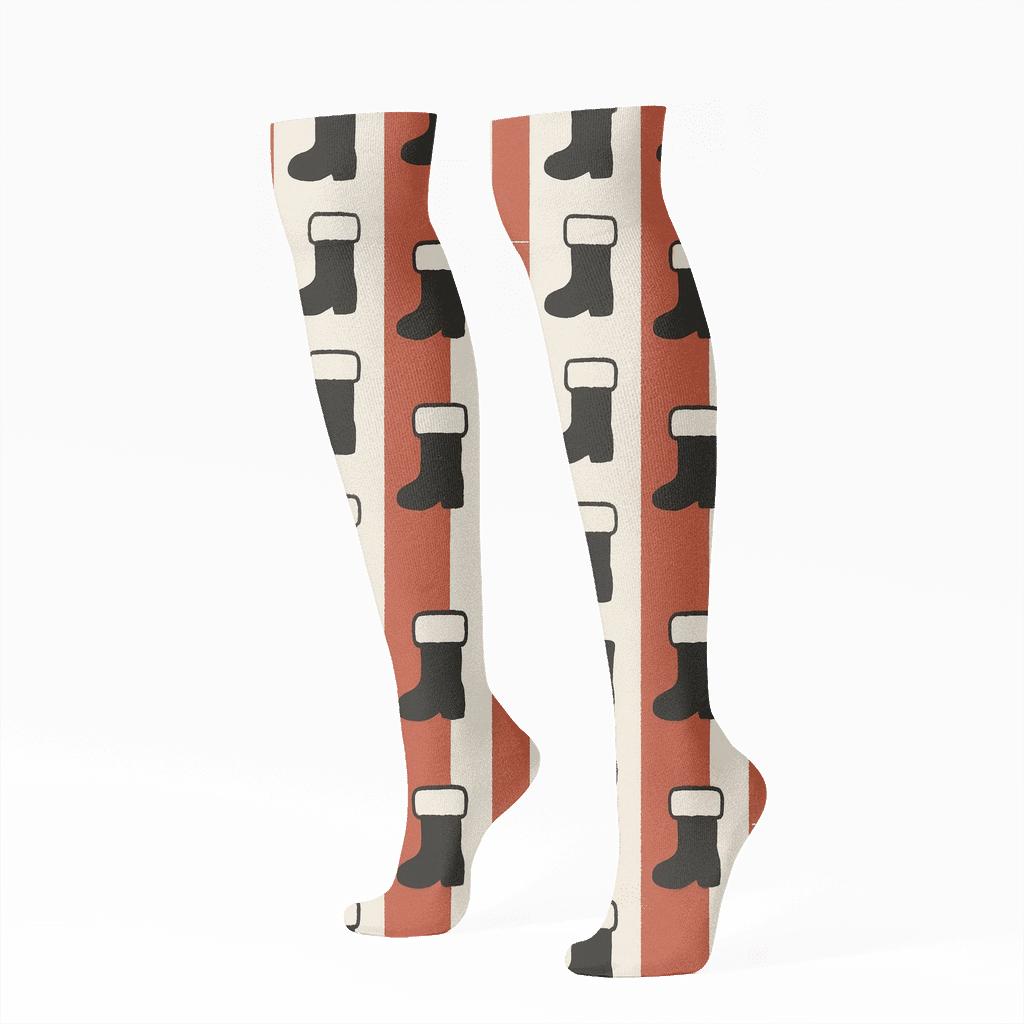 Boot And Santa Suit Stripe Rhythm custom knee-high socks