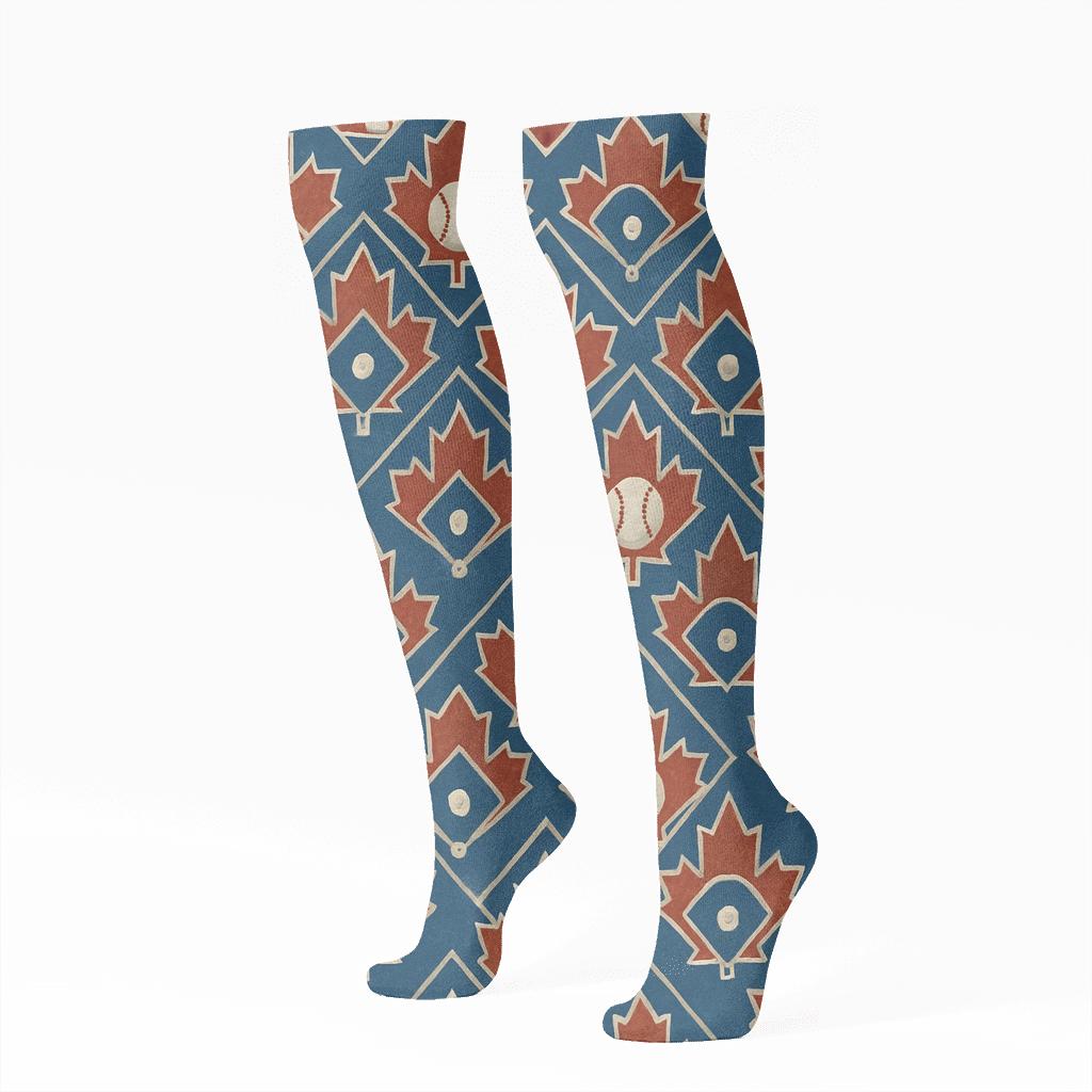 Maple Diamond Infield Tessellation Blue Jays trendy patterned knee-high socks