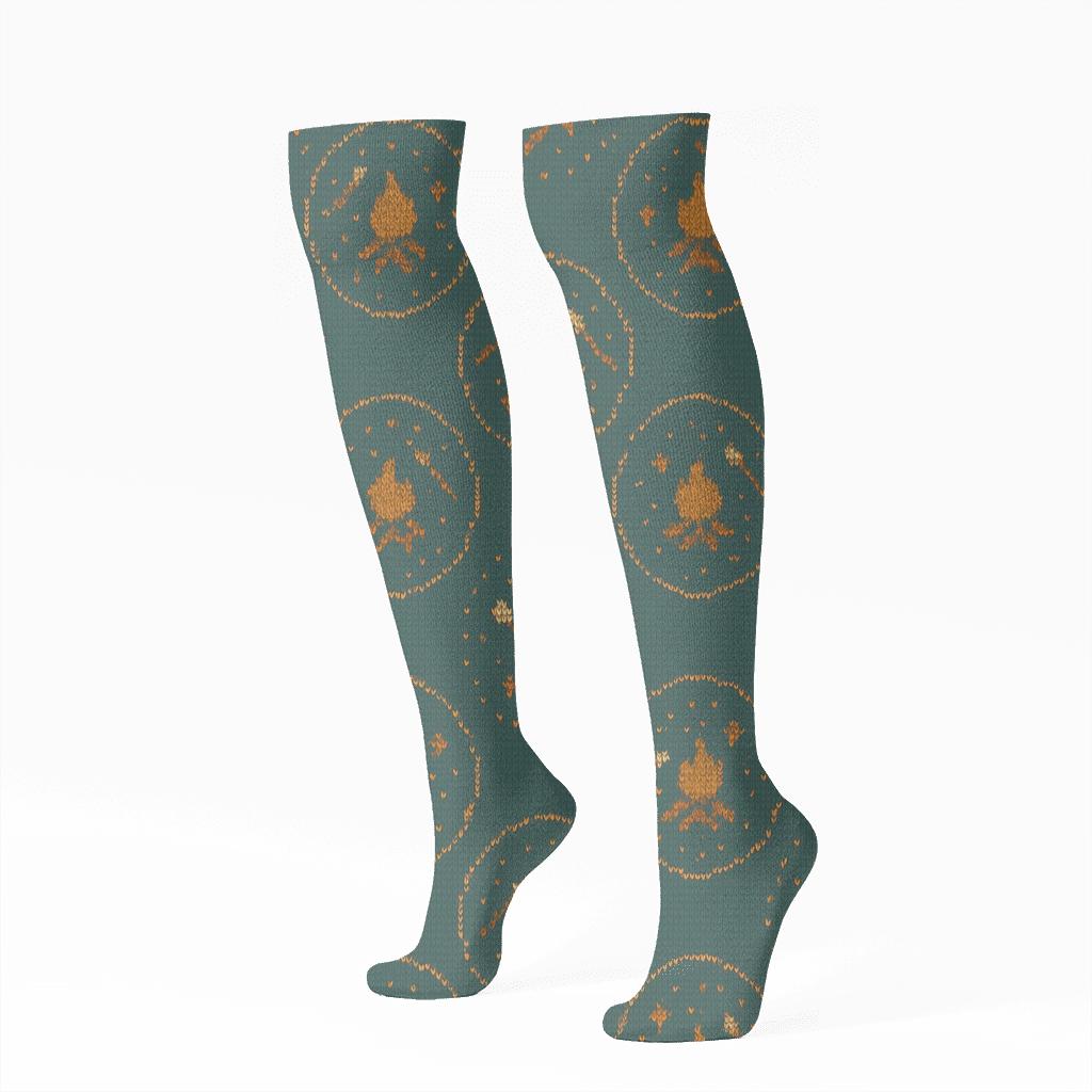 Campfire Constellation Ring Pattern comfortable cotton knee-high socks