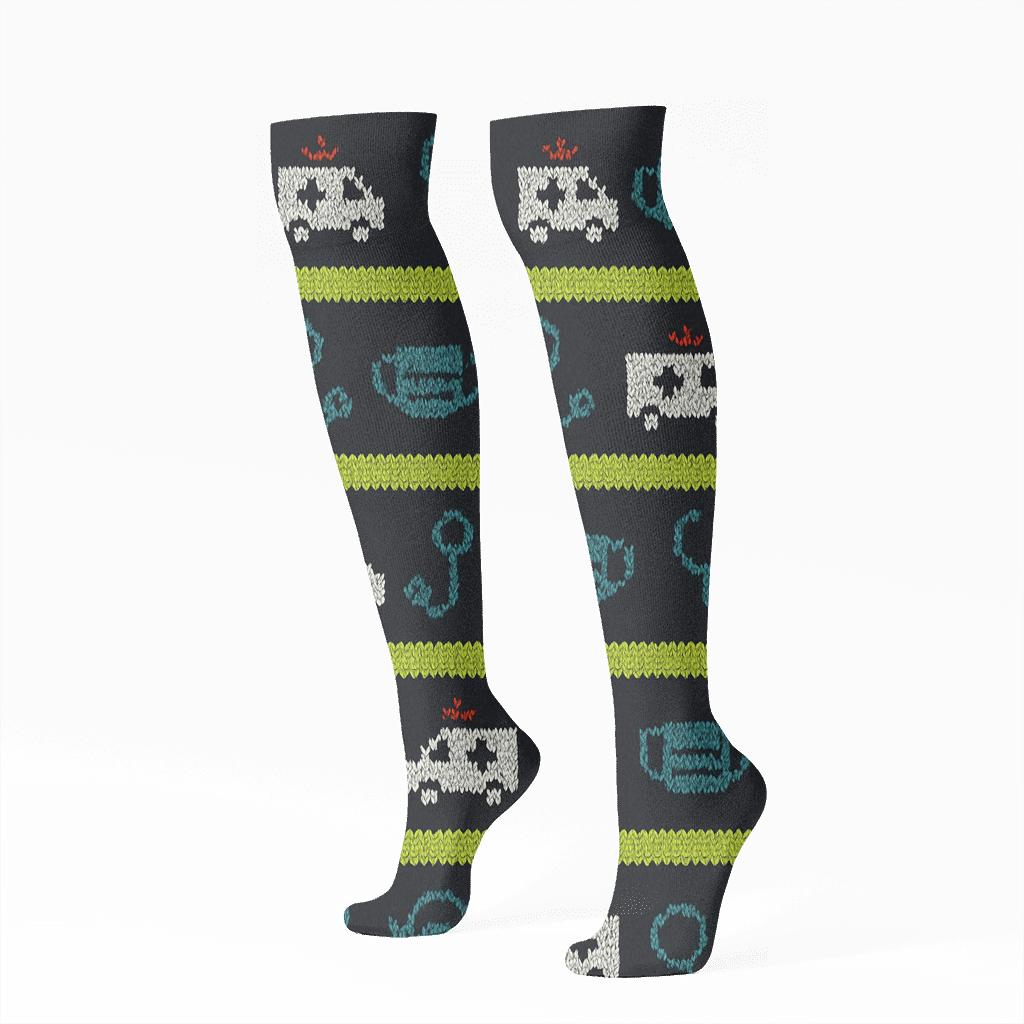 High Vis Paramedic-Striped Ambulance Knit Illusion soft everyday knee-high socks
