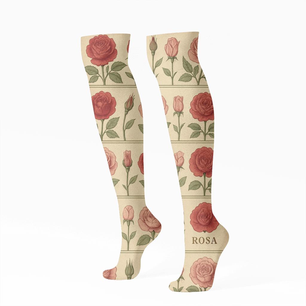 Vintage Rose Herbarium Bands designer print knee-high socks