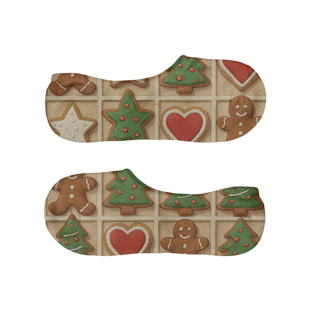 Xmas Cookie Assortment Grid On Warm Beige anti-slip no-show socks