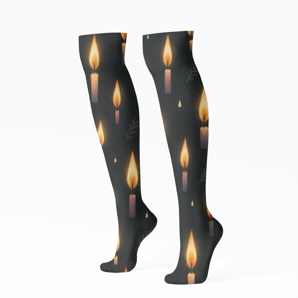 Starfield-Advent Candles Flame Scatter premium sports knee-high socks