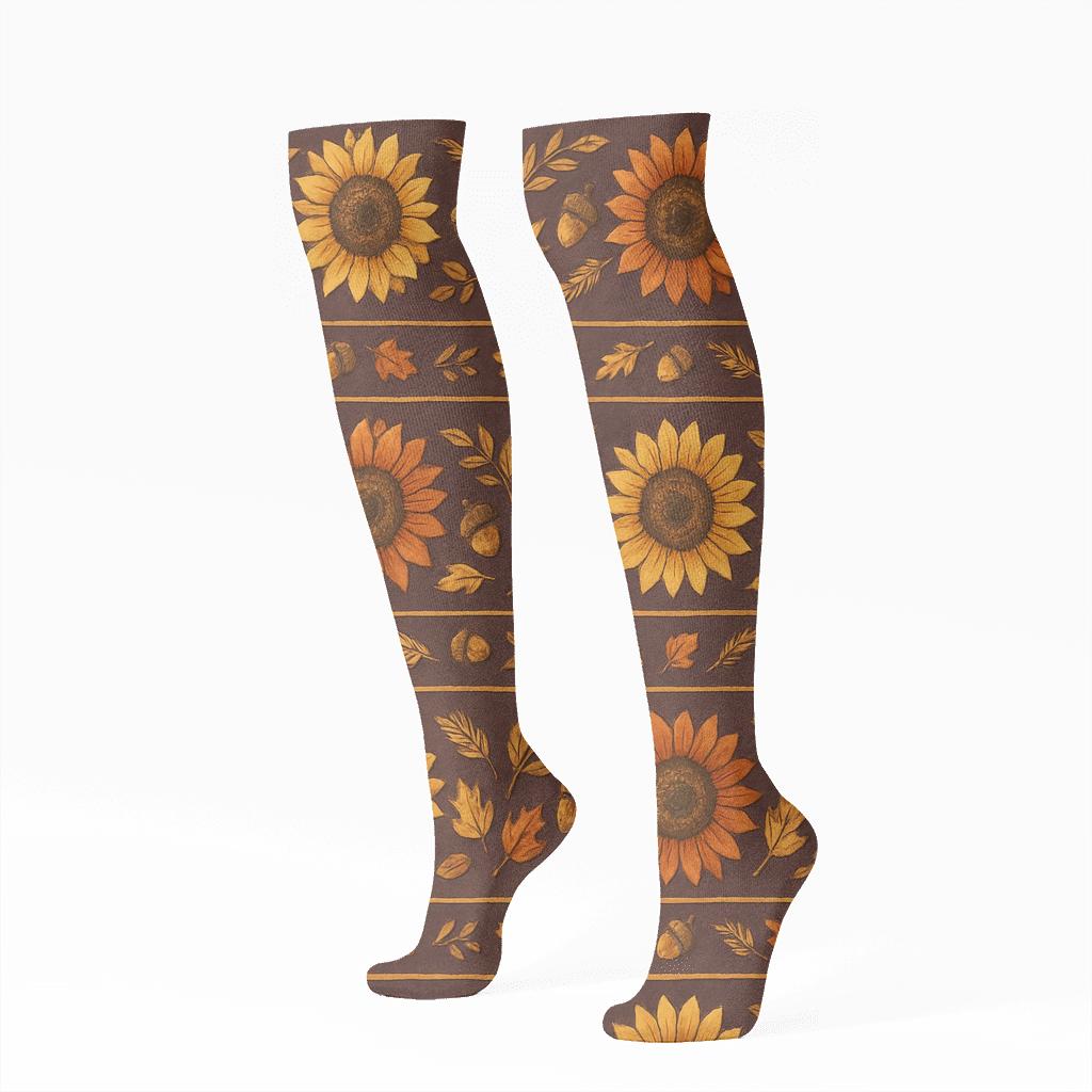 Sunflower Harvest Bands On Plum personalized knee-high socks