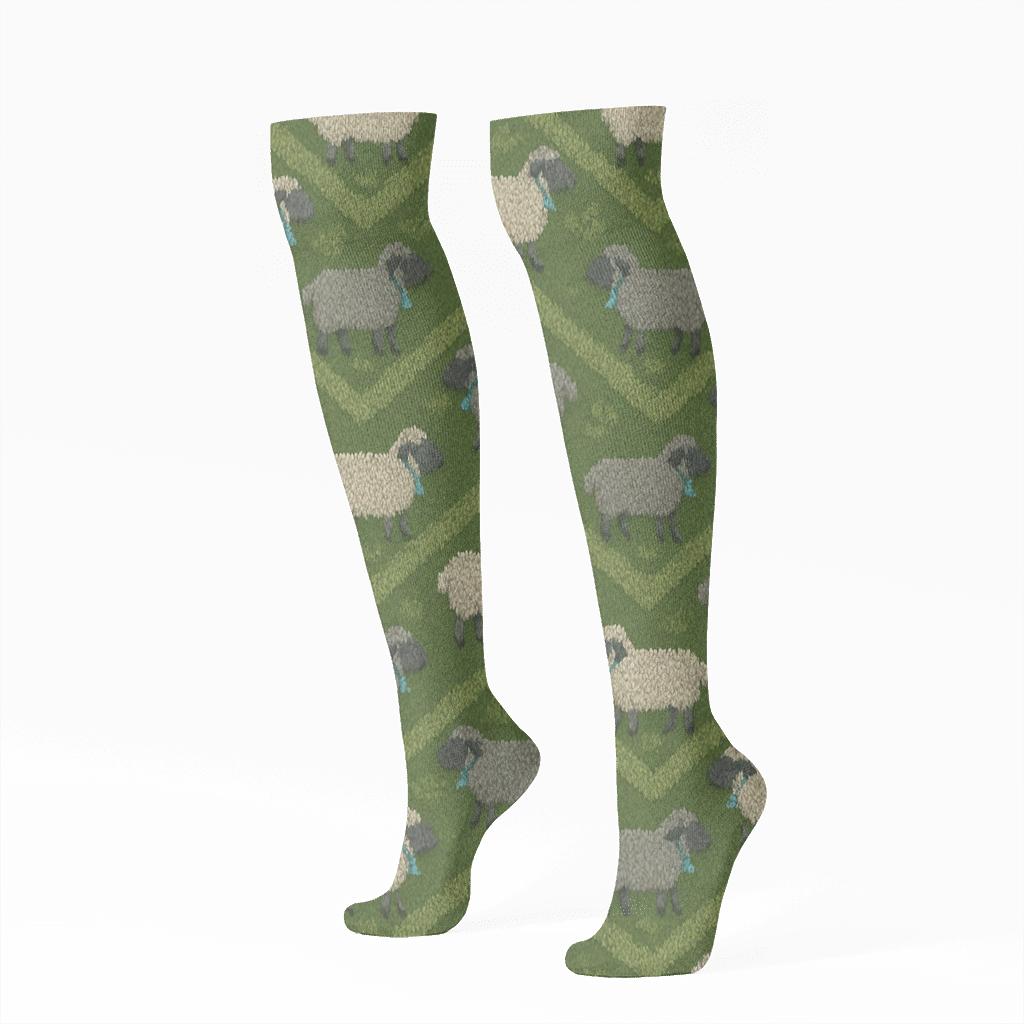 Sheep Hilltop Chevron Pasture unique graphic knee-high socks