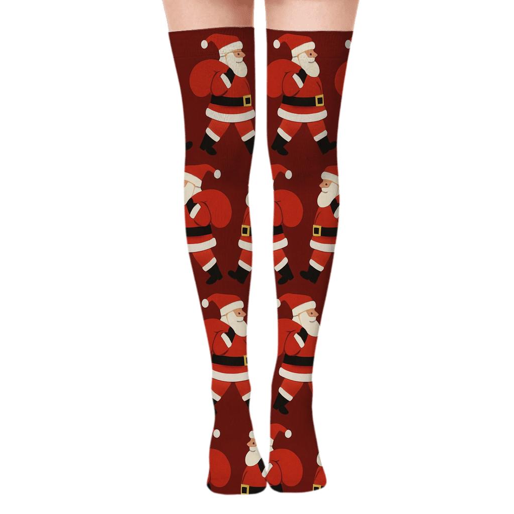 Santa Belt Parade On Crimson Field unique graphic over-the-knee socks