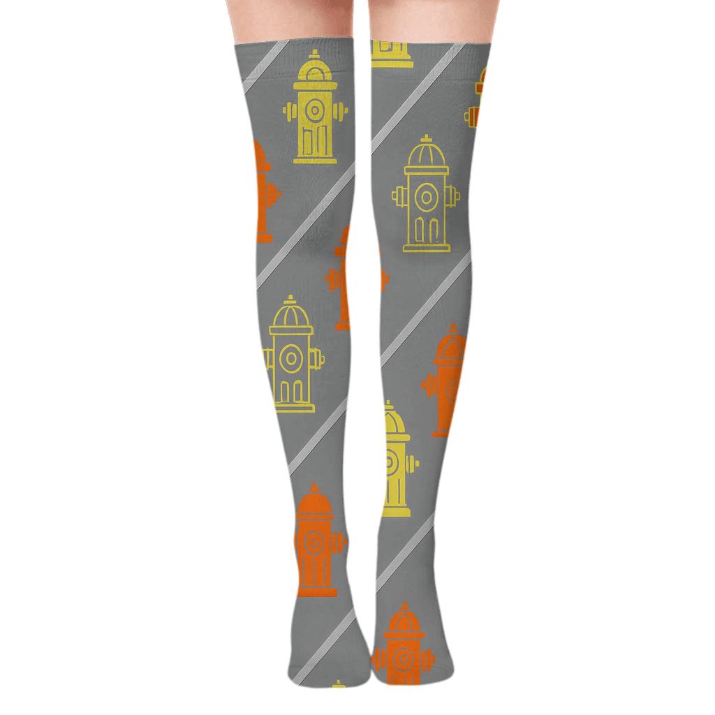 Hydrant Array With Fire Fighter Rhythm unique graphic over-the-knee socks