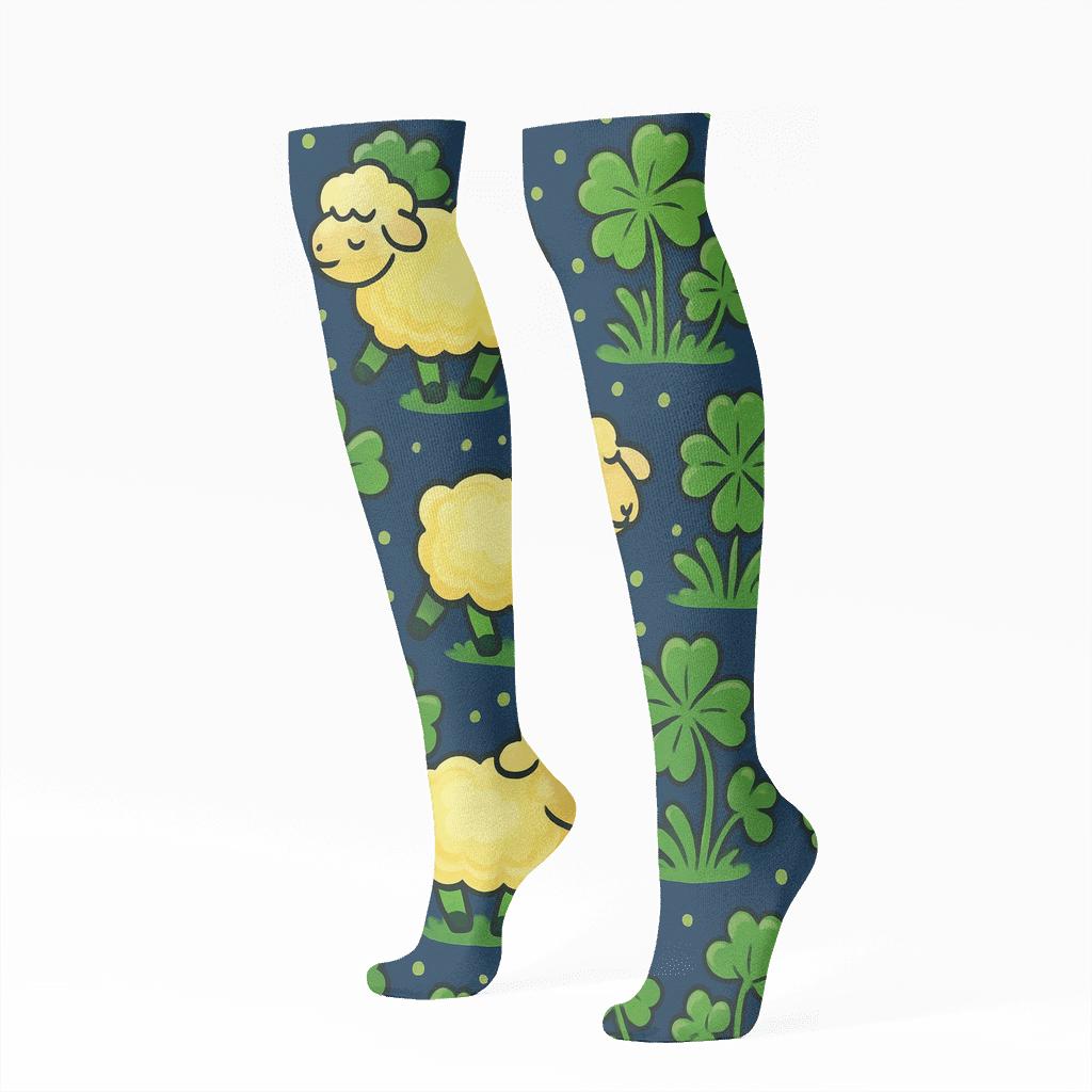 Clover Parade With Sheep Lanterns comfortable cotton knee-high socks