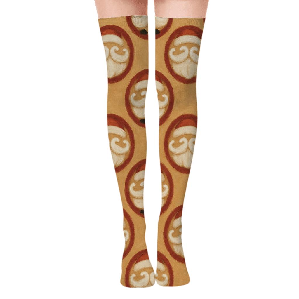 Mirrored Beard Medallions Santa Edition unique graphic over-the-knee socks