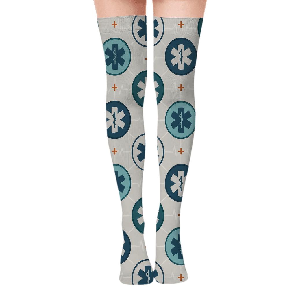 Night Shift Badge Lattice Paramedic unique graphic over-the-knee socks