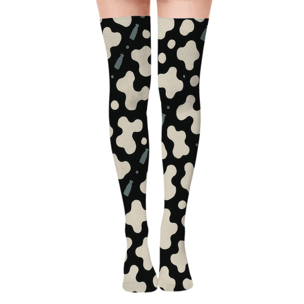 Midnight Milk Bottle Spot Constellation unique graphic over-the-knee socks