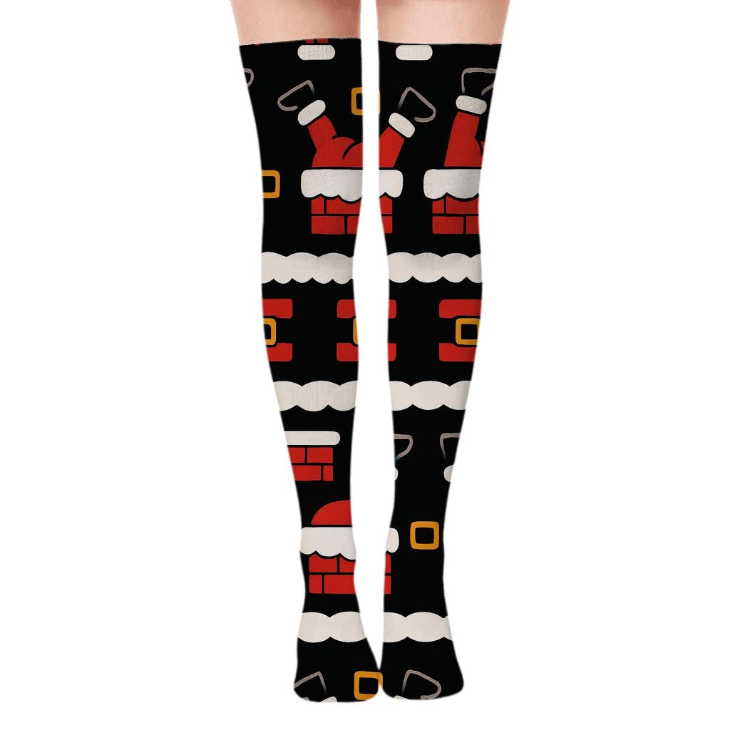 Chimney-Entry Santa-Pattern Bands unique graphic over-the-knee socks