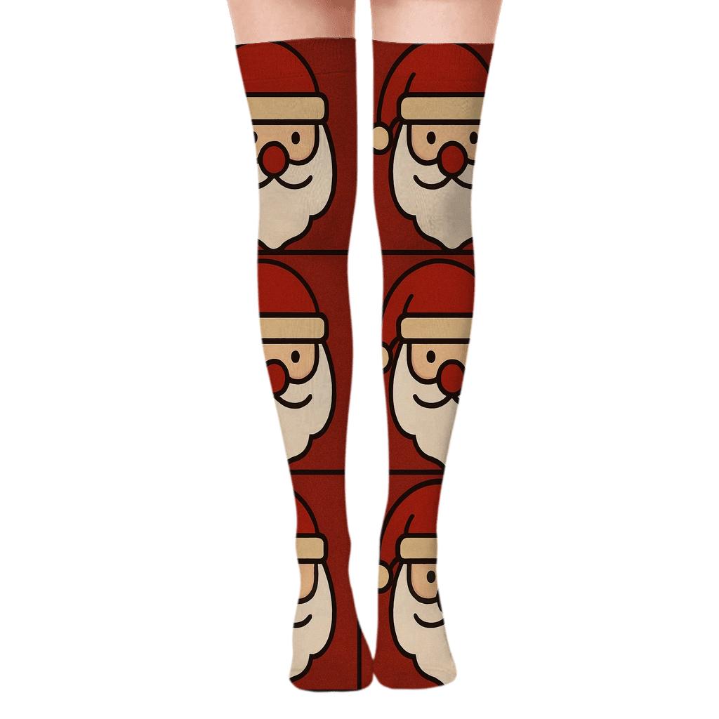 Beard-Bordered Santa-Centric Grid stylish fashion over-the-knee socks
