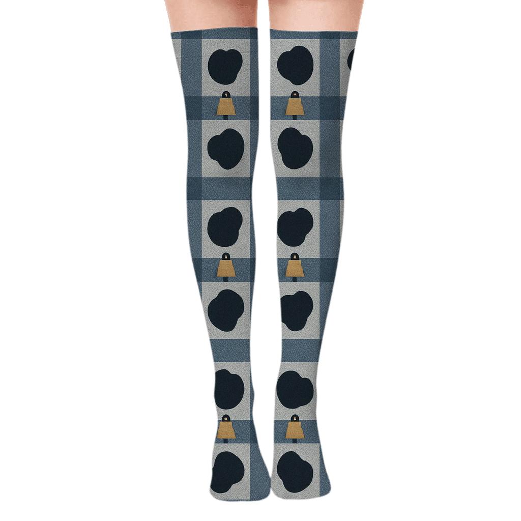 Denim Strip Cowbell Lattice soft everyday over-the-knee socks