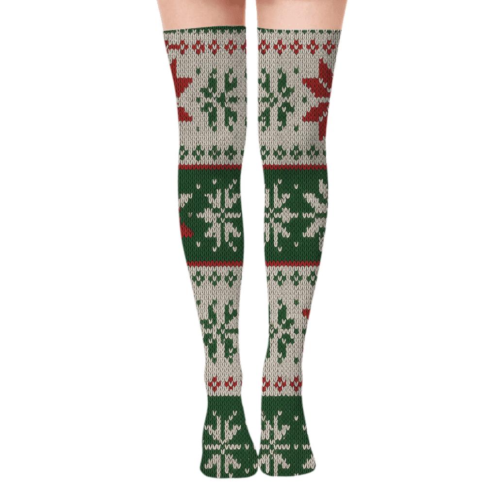 Nordic Knit Snowflake Poinsettia Band soft everyday over-the-knee socks