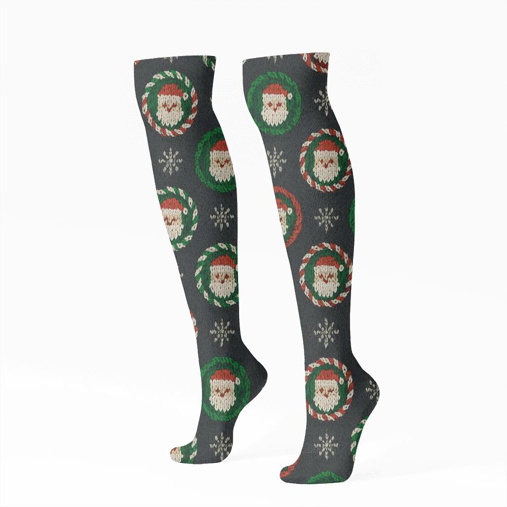 Candy Cane Santa-Claus Carousel soft everyday knee-high socks