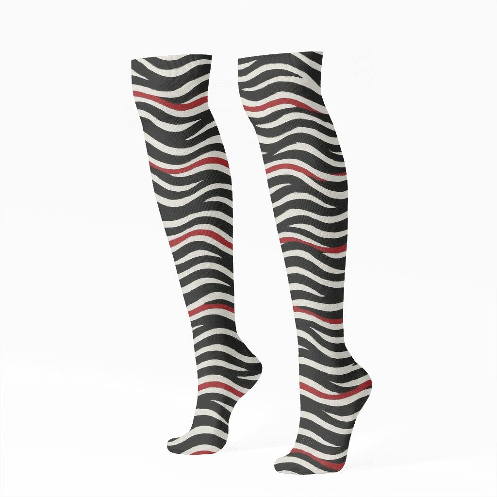 Crimson Inlaid Zebra Stripe Waves premium sports knee-high socks