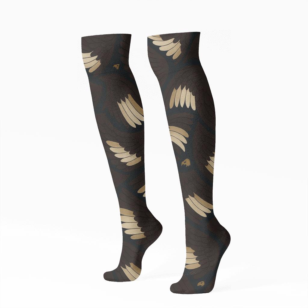 Raptor Wing Arc Tessellation On Storm Navy designer print knee-high socks