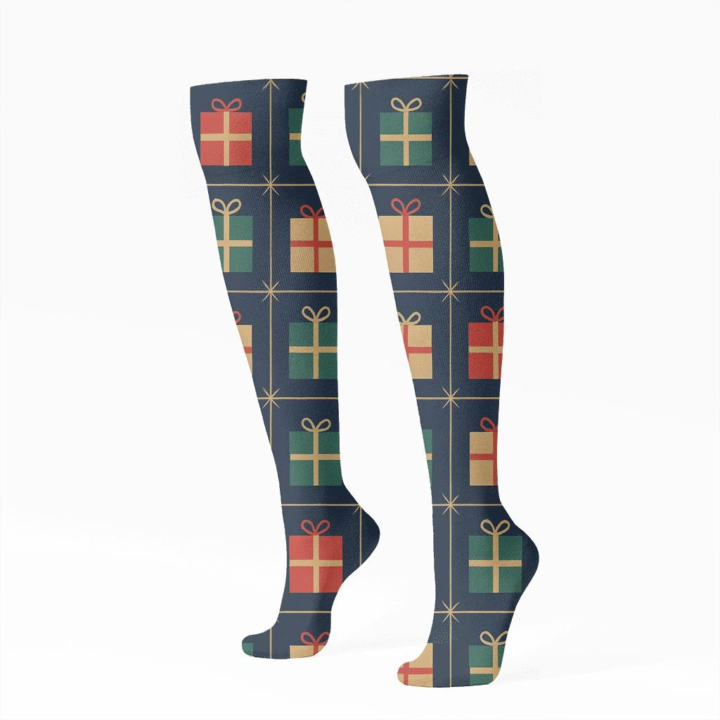 Presents Ribbon Constellation Grid premium sports knee-high socks
