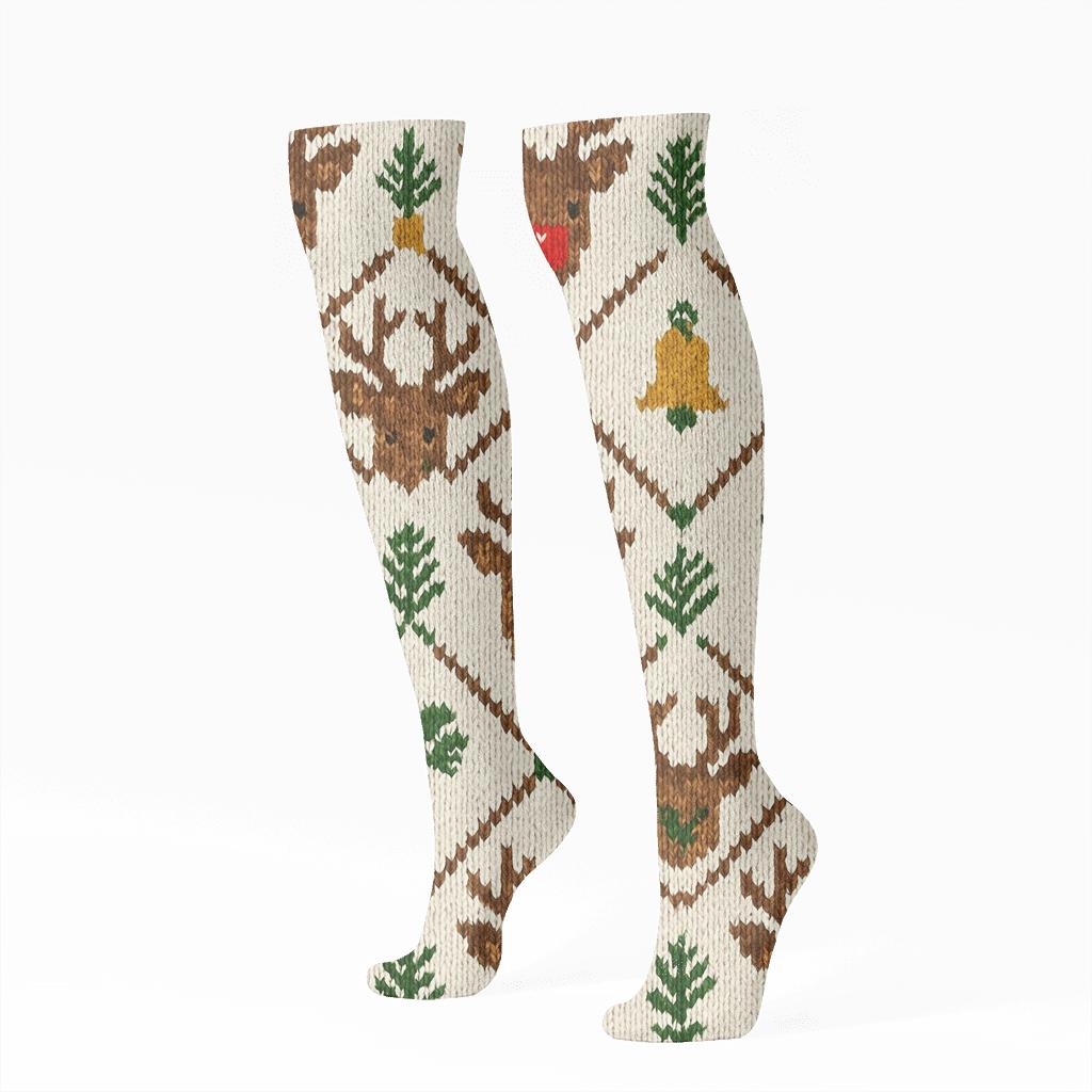 Rudolph Nordic Antler Lattice designer print knee-high socks