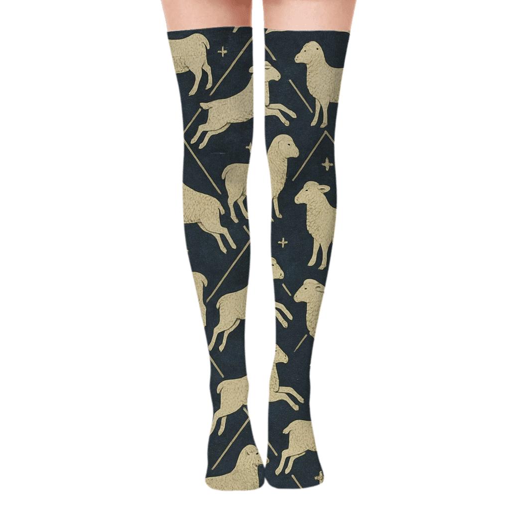 Sky-Spun Sheep-Constellation Silhouette Tiling custom over-the-knee socks