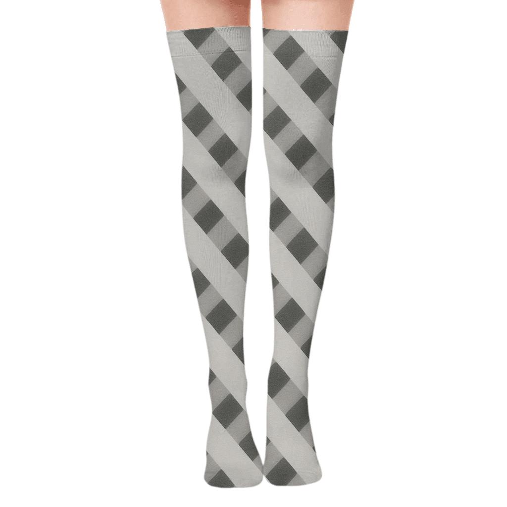 Soft Grayscale Zebra Crossing Bands premium cozy over-the-knee socks