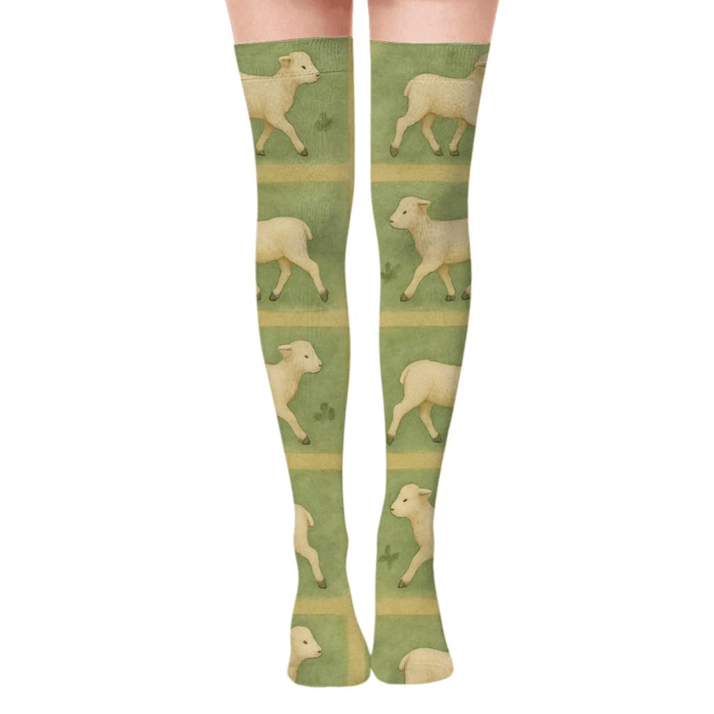 Pasture Pathway Grid Lambs Sheep Edition personalized over-the-knee socks