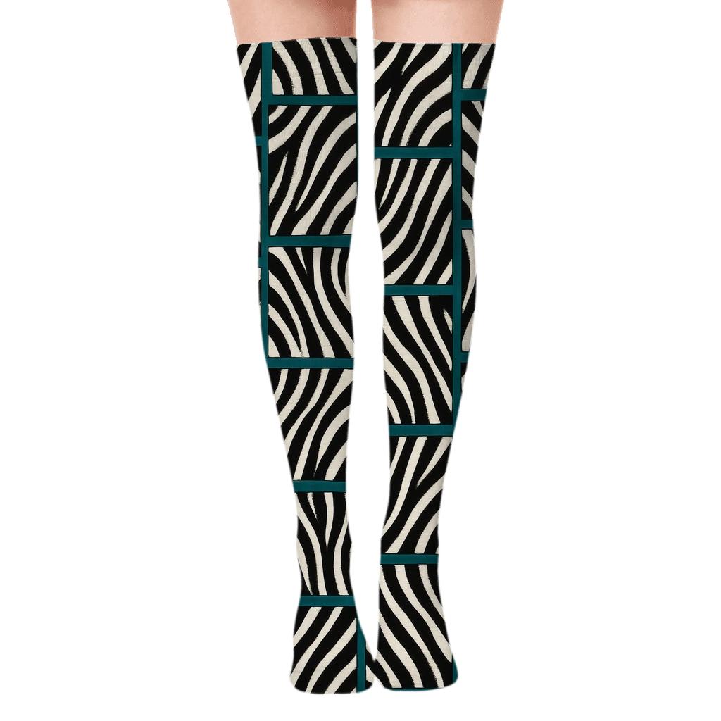 Teal Glow Zebra Stripe Overlay Blocks comfortable cotton over-the-knee socks