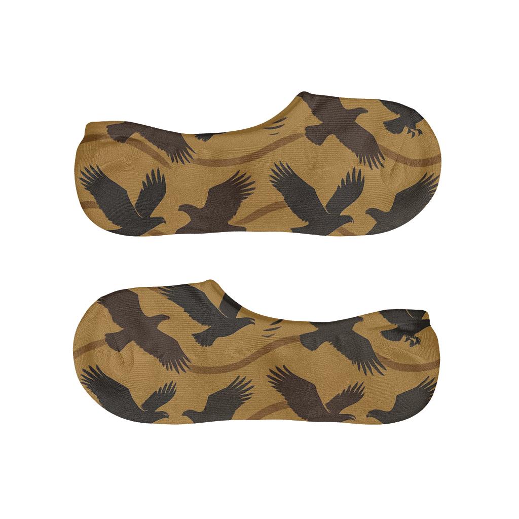 Eagle Silhouette Flight Path On Burnished Gold designer printed no-show socks