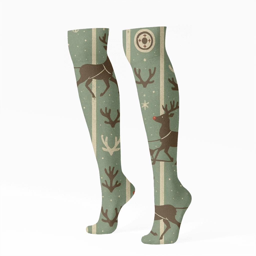 Starlit Sleigh Ride Rudolph-Pattern Stripe comfortable cotton knee-high socks