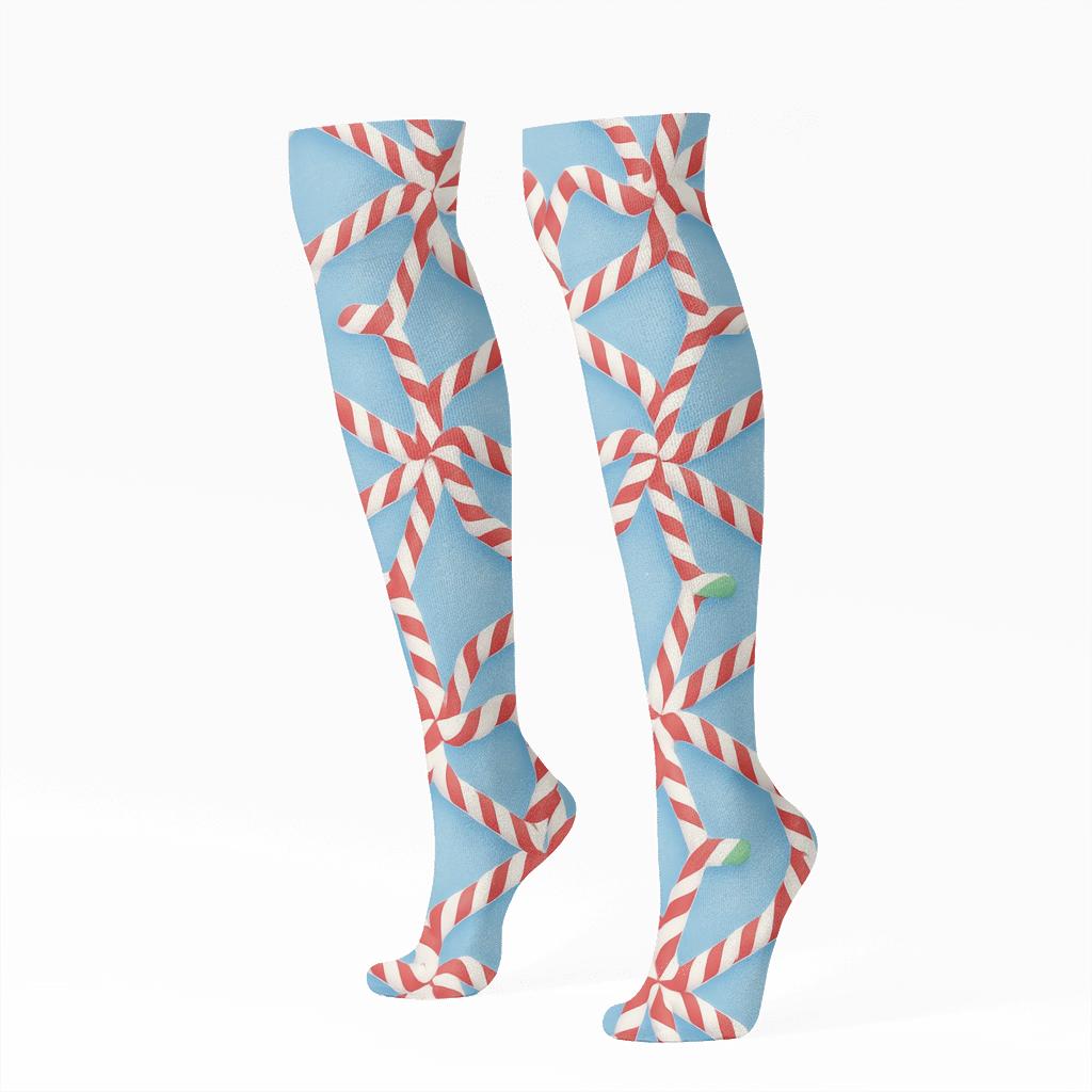 Icy Nebula Candy-canes Tessellation custom knee-high socks