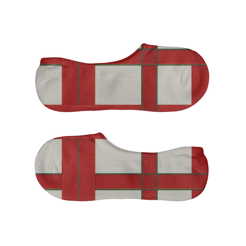 Plaid Holiday Ribbon Weave On White trendy no-show sock styles