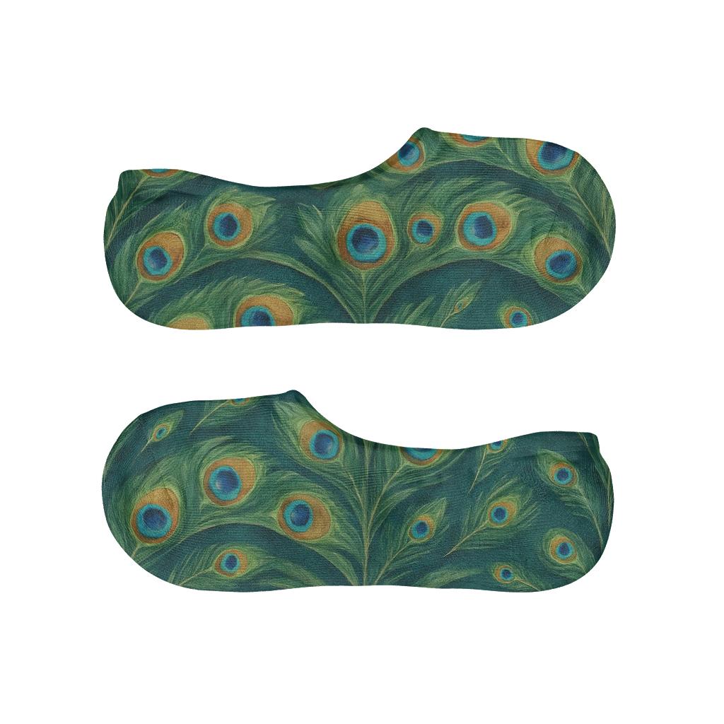 Peacock Tail Arc Bands On Deep Teal personalized no-show socks