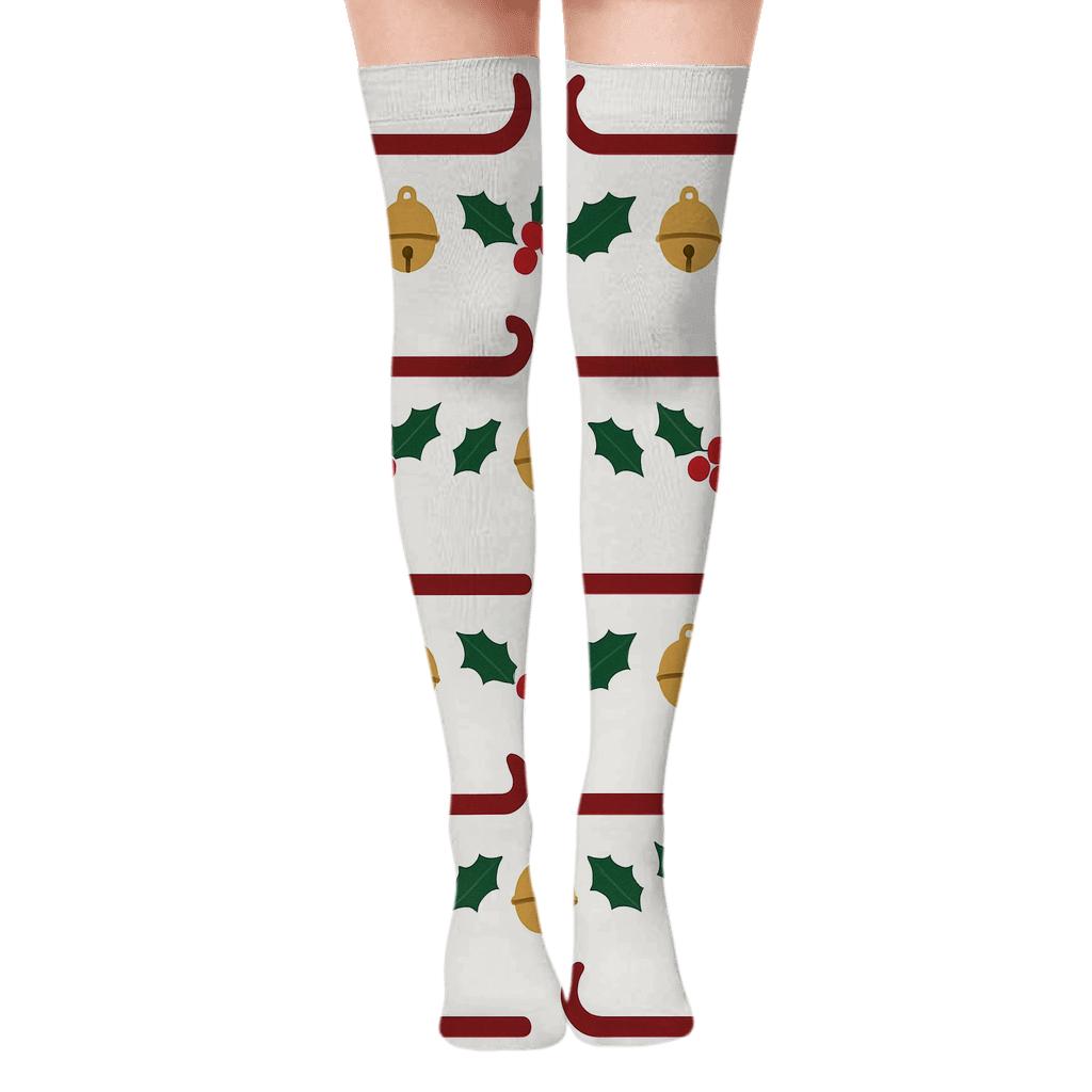 Crimson Runners With Sleigh Bells Garland Band custom over-the-knee socks
