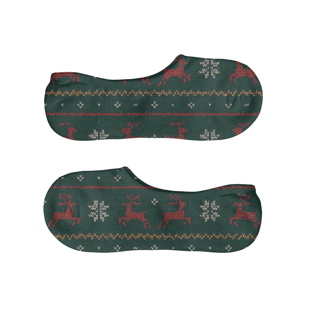 Holiday Sweater Reindeer Fair Isle Stripe designer printed no-show socks