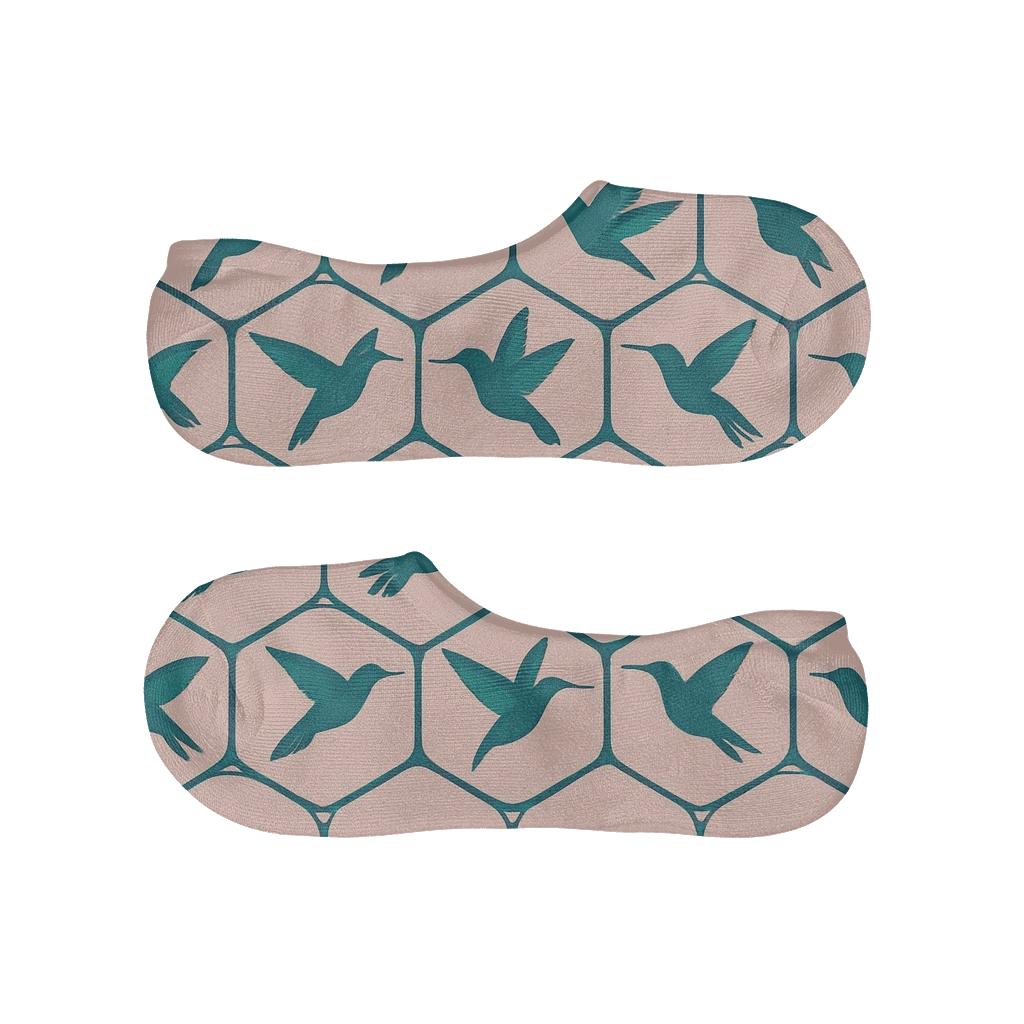 Hummingbird Silhouette Hex Mesh On Soft Pink trendy no-show sock styles