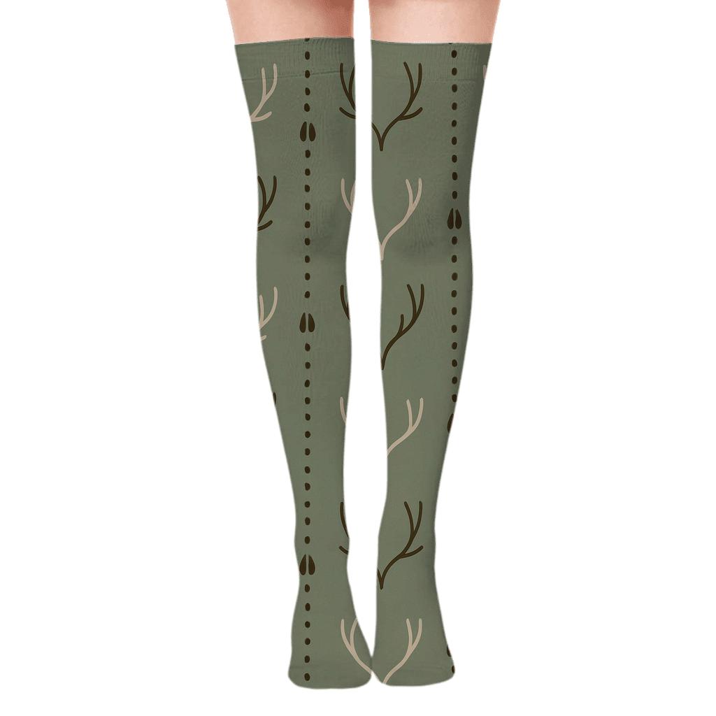Antler Tracks Pattern Reindeer Edition unique graphic over-the-knee socks