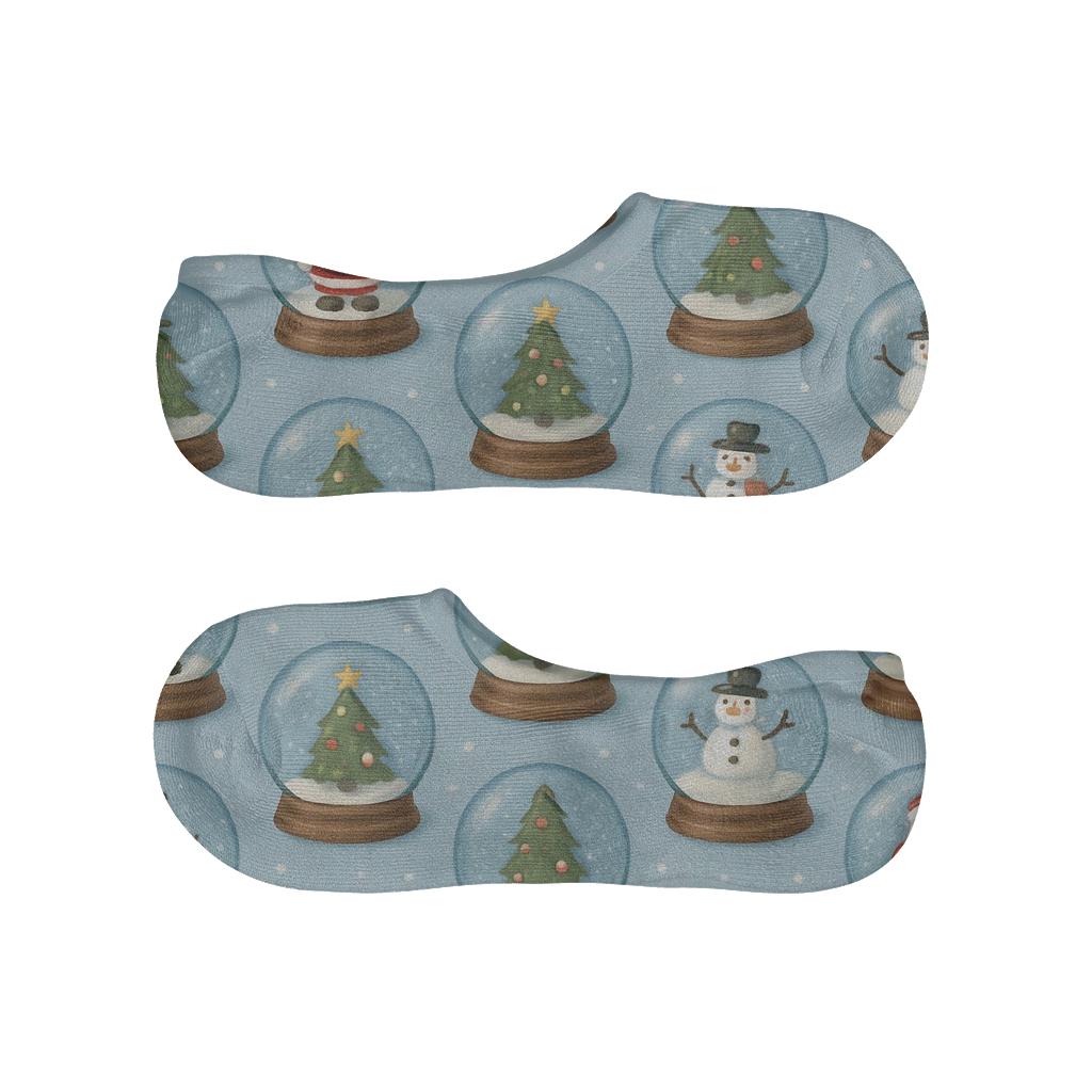 Snow Globe Christmas Carousel On Soft Blue breathable no-show socks