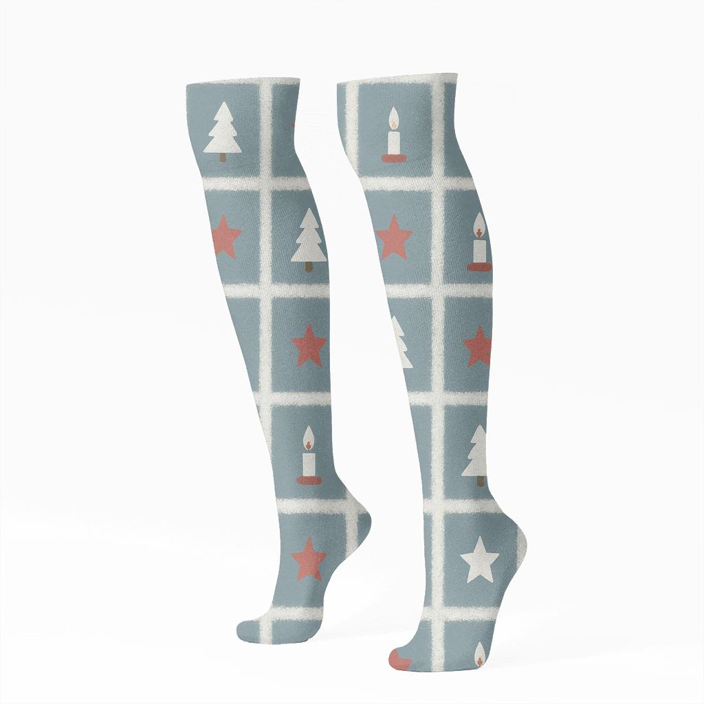 Frosted Windowpanes Grid Xmas trendy patterned knee-high socks