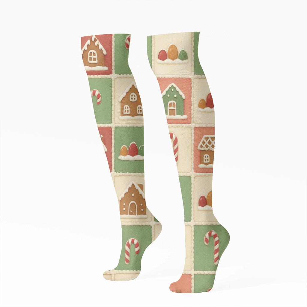 Gingerbread-House Xmas Patchwork personalized knee-high socks