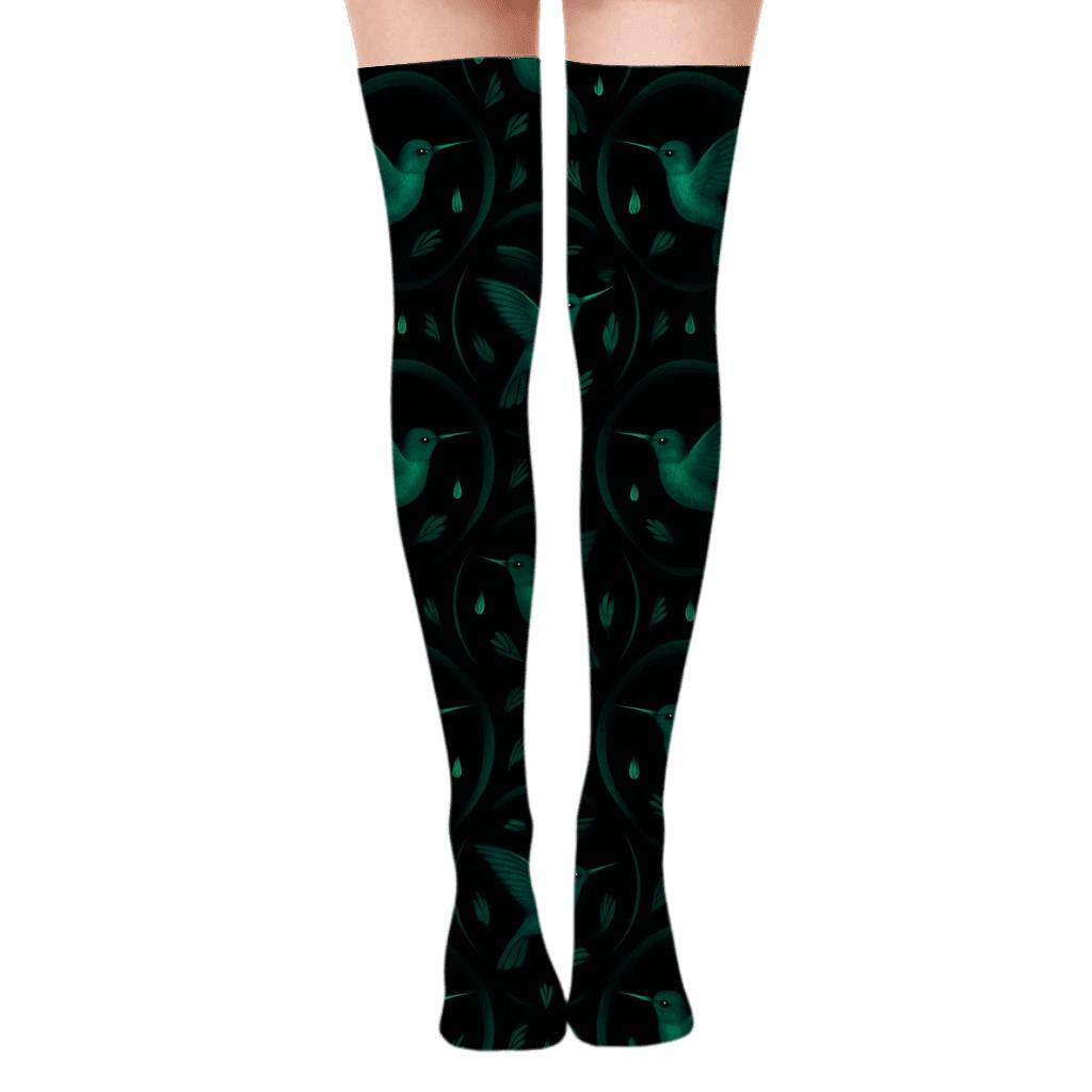 Hummingbird Halo Flight On Midnight Field unique graphic over-the-knee socks