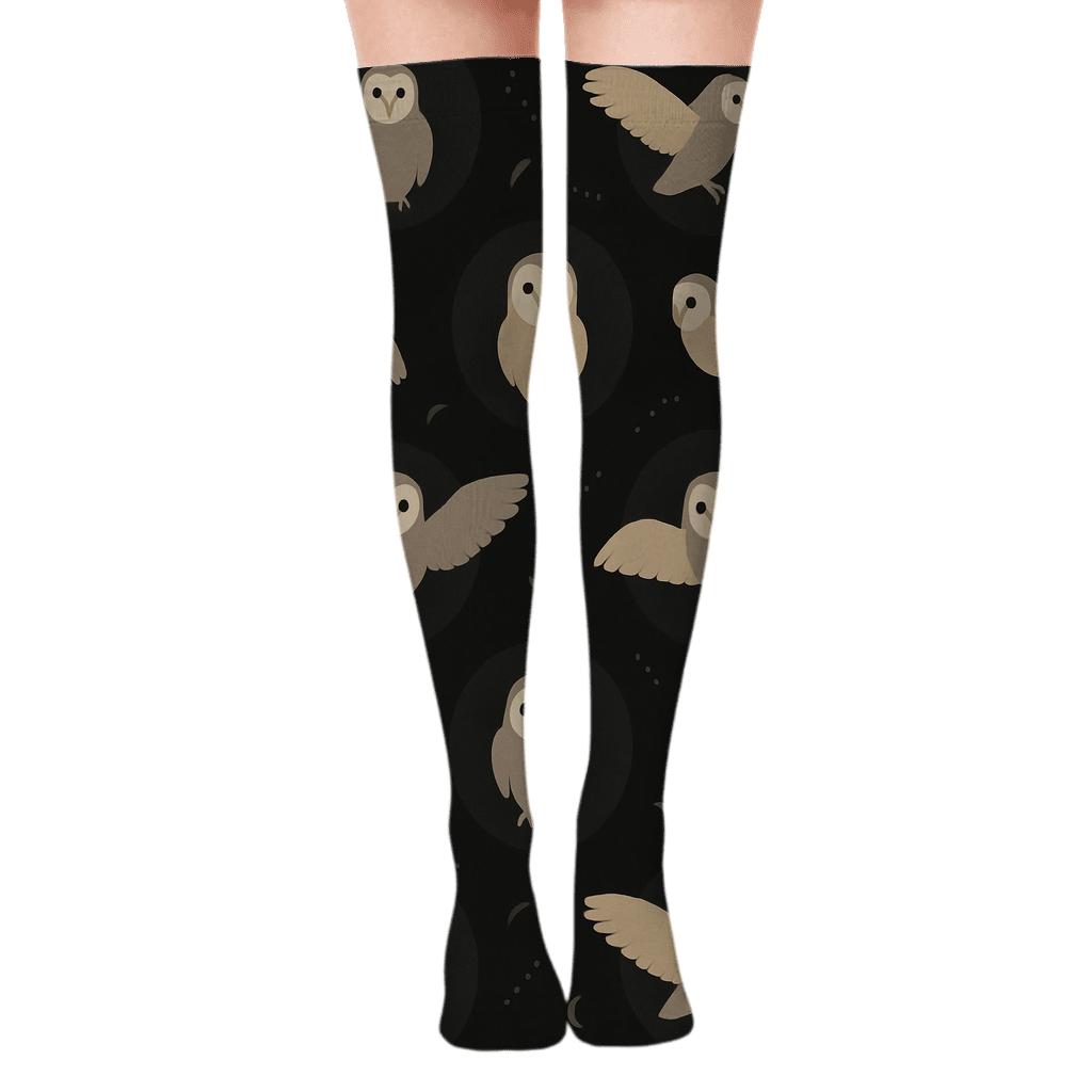Owl Night Silhouette Constellation Grid custom over-the-knee socks