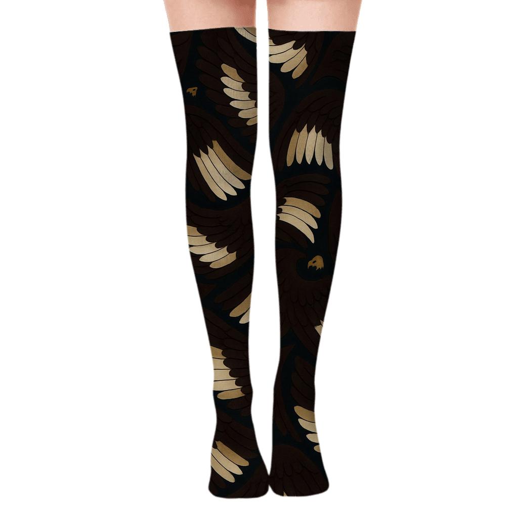 Raptor Wing Arc Tessellation On Storm Navy designer print over-the-knee socks