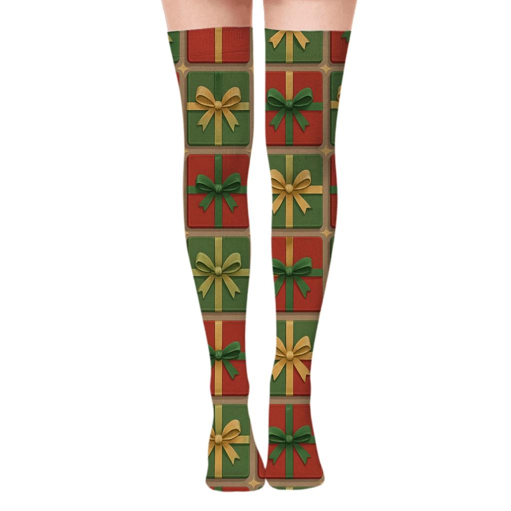 Ribbon-Tied Holiday Gifts Tessellation comfortable cotton over-the-knee socks