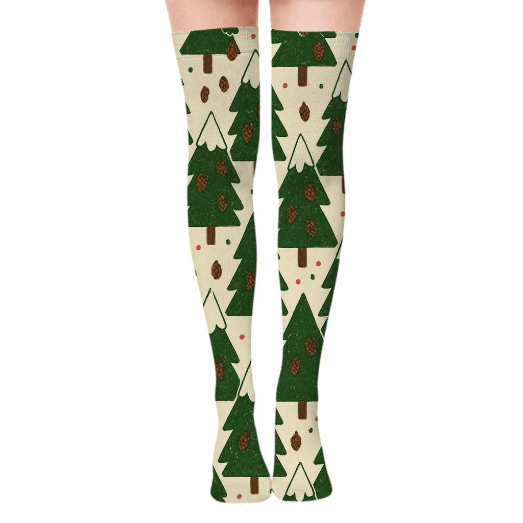 Pinecone-Dusted Christmas Forest Repeat soft everyday over-the-knee socks